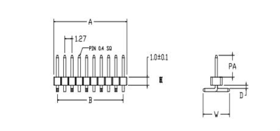 1,27 do passo do homem de Pin Header Connector Two Rows milímetros de plástico 0 do preto PA9T